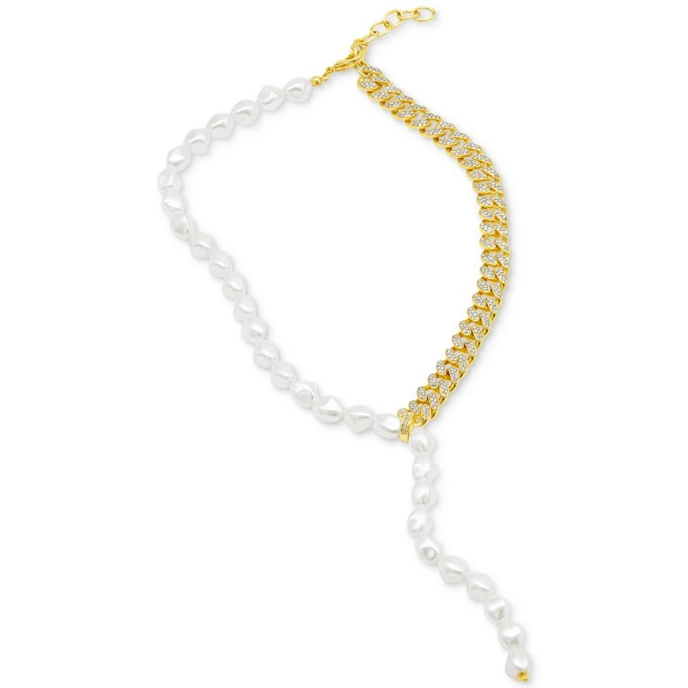 商品ADORNIA|14k Gold-Plated Pavé Chain & Mother-of-Pearl Asymmetrical Lariat Necklace, 15" + 2" extender,价格¥369,第2张图片详细描述
