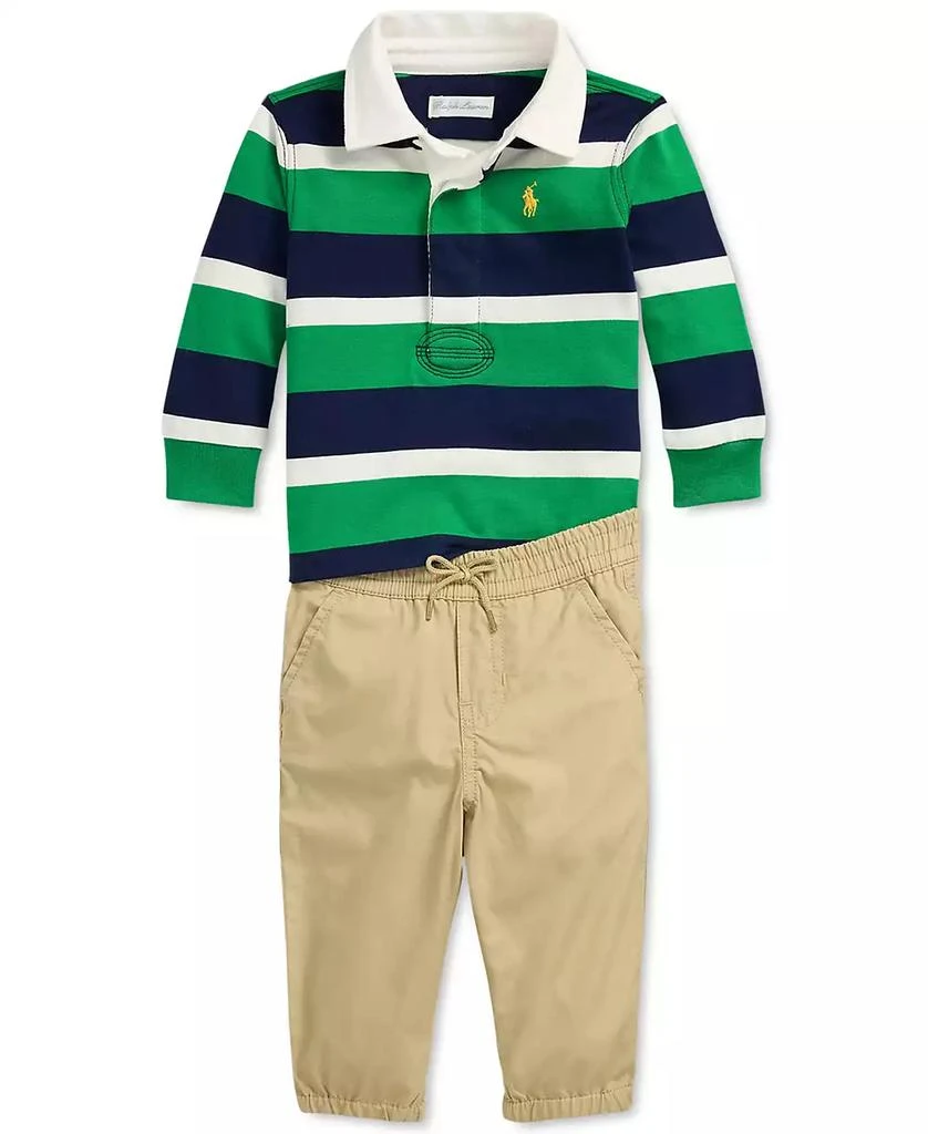 商品Ralph Lauren|Baby Boys Cotton Striped Rugby Shirt & Jogger Pants, 2 Piece Set,价格¥360,第1张图片