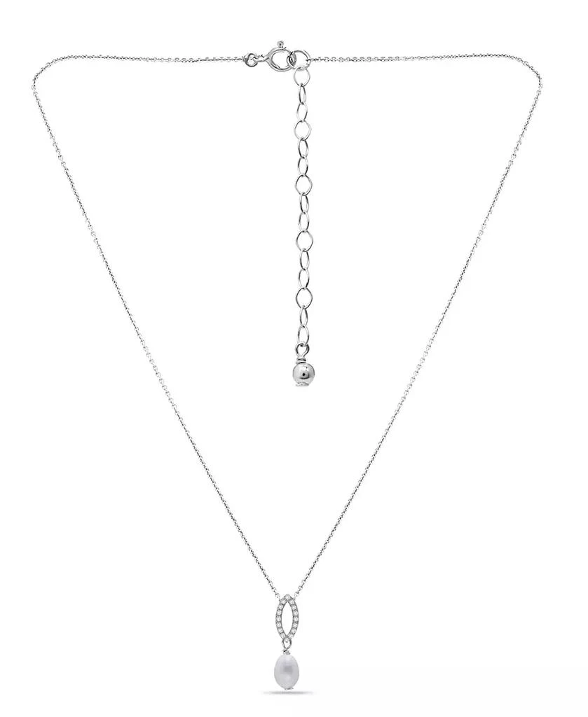 商品Macy's|White Cultured Pearl and Pave Cubic Zirconia Pendant Necklace,价格¥94,第1张图片