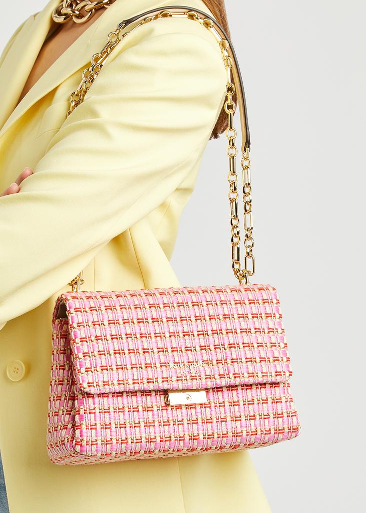 Carlyle pink raffia tweed shoulder bag商品第6张图片规格展示
