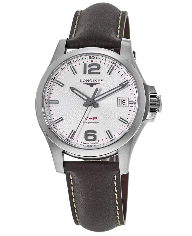 商品Longines|Longines Conquest V.H.P. Silver Dial Brown Leather Strap Men's Watch L3.716.4.76.5,价格¥6746,第1张图片