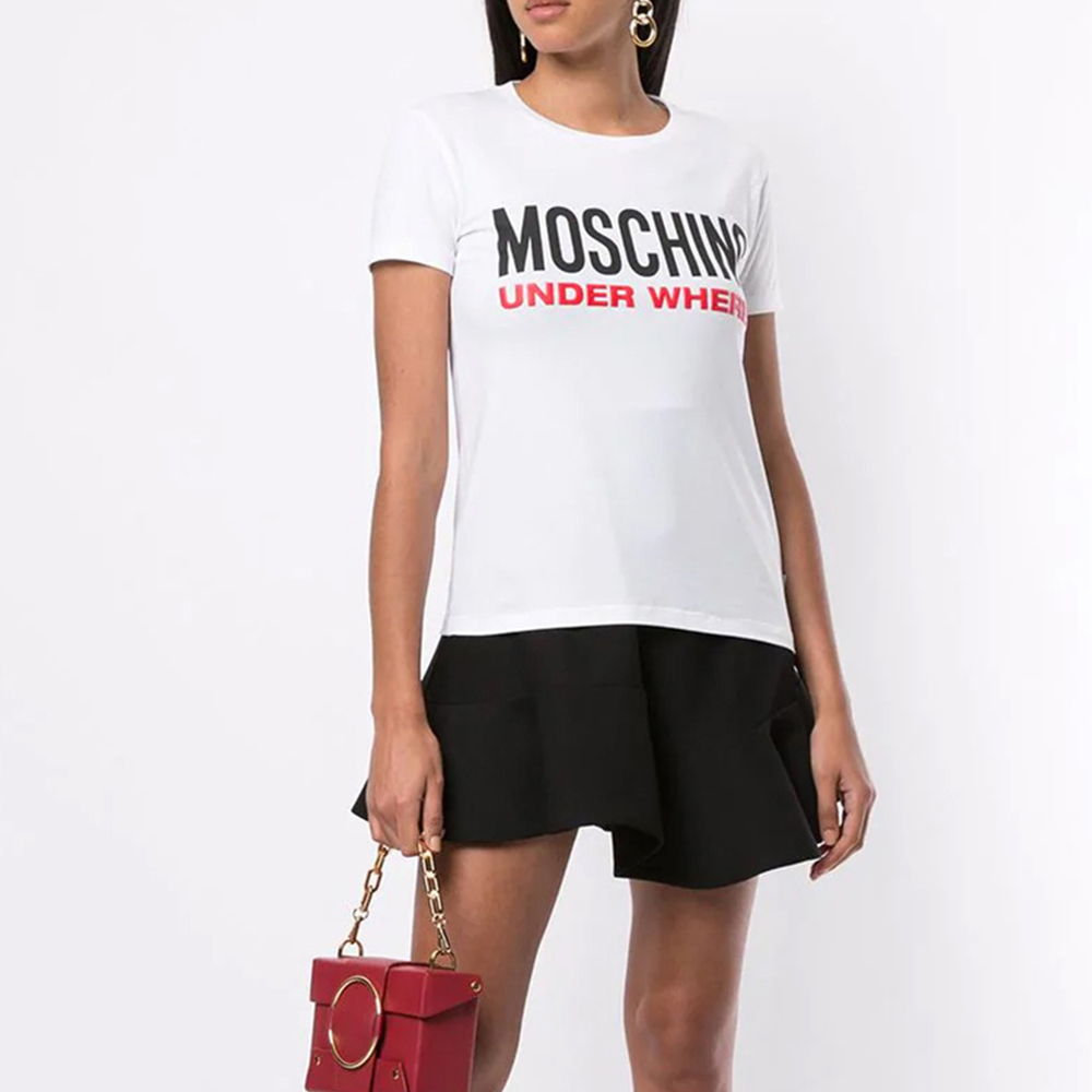 Moschino 莫斯奇诺 女士白色LOGO图案短袖T恤 A1904-9003-0001商品第4张图片规格展示