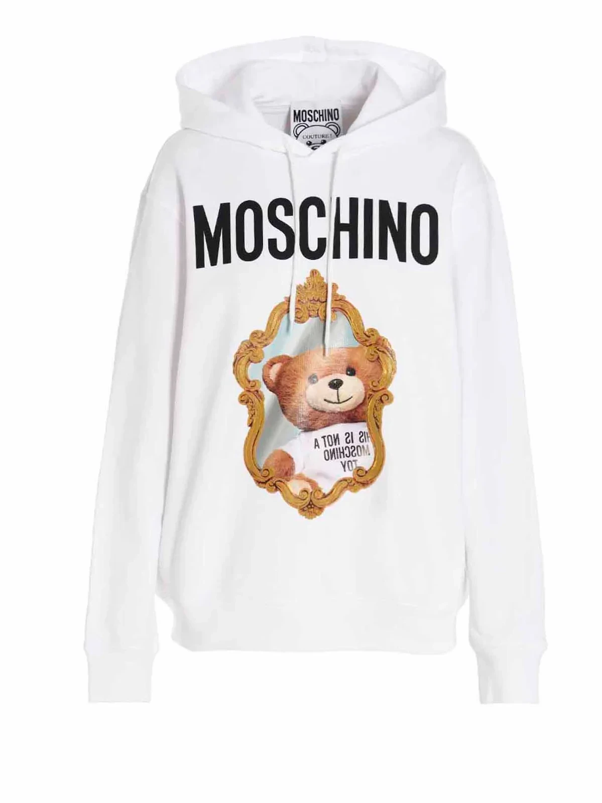 商品Moschino|MOSCHINO 女士白色棉质镜框小熊字母徽标印花连帽卫衣 V1712-5428-7001,价格¥1945,第1张图片