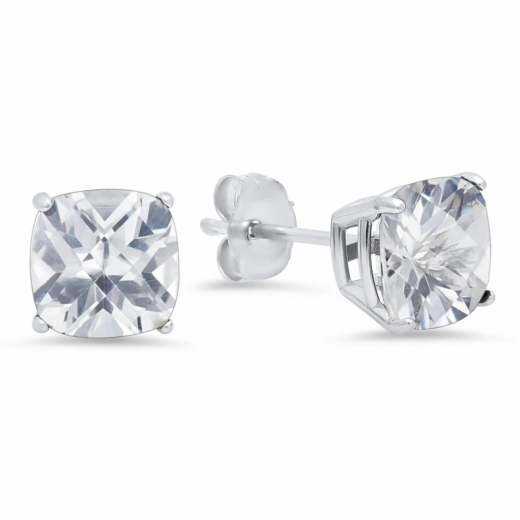 Sterling Silver Cushion-Cut Checkerboard Gemstone Stud Earrings (8MM) 商品