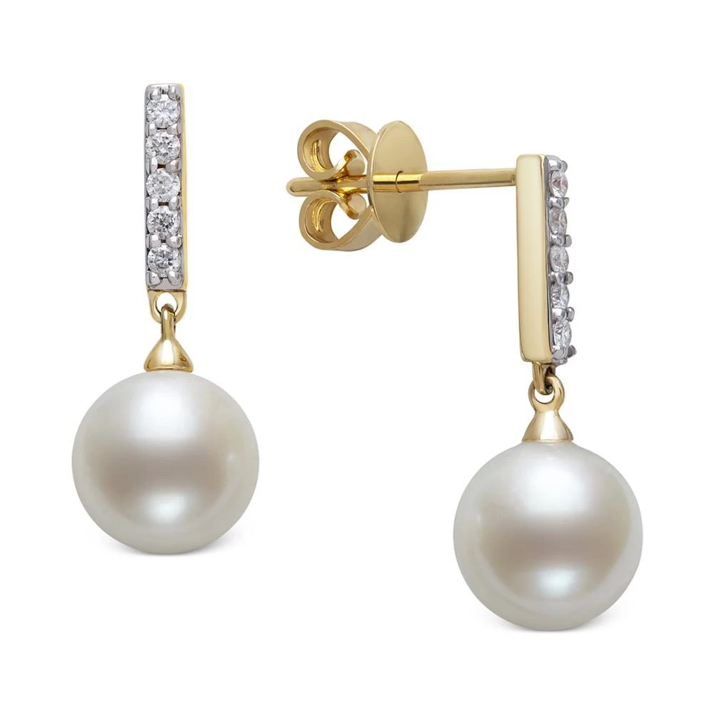 商品Belle de Mer|Cultured Freshwater Pearl (8mm) & Diamond (1/6 ct. t.w.) Drop Earrings in 14k Gold, Created for Macy's,价格¥14870,第1张图片