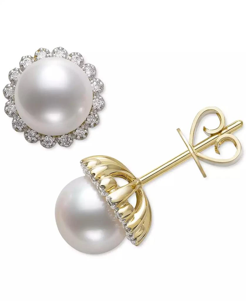 商品Belle de Mer|Cultured Freshwater Pearl (7mm) & Diamond (1/8 ct. t.w.) Halo Stud Earrings in 14k Gold, Created for Macy's,价格¥3890,第1张图片