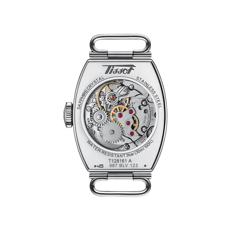 商品Tissot|【预售4周】 天梭 波尔图系列 女士白色表盘手动机械机芯精钢表壳黑色皮质表带腕表20x30毫米T128.161.16.012.00,价格¥5050,第4张图片详细描述