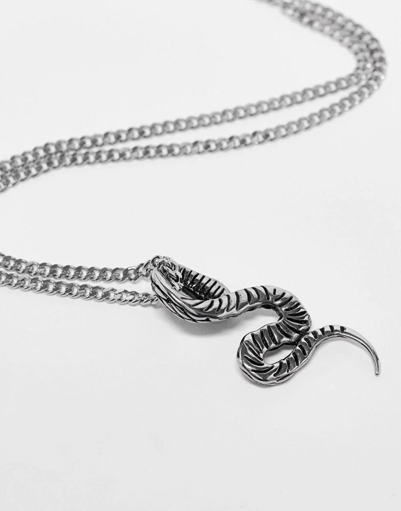 商品ASOS|ASOS DESIGN waterproof stainless steel necklace with snake pendant in burnished silver,价格¥136,第2张图片详细描述