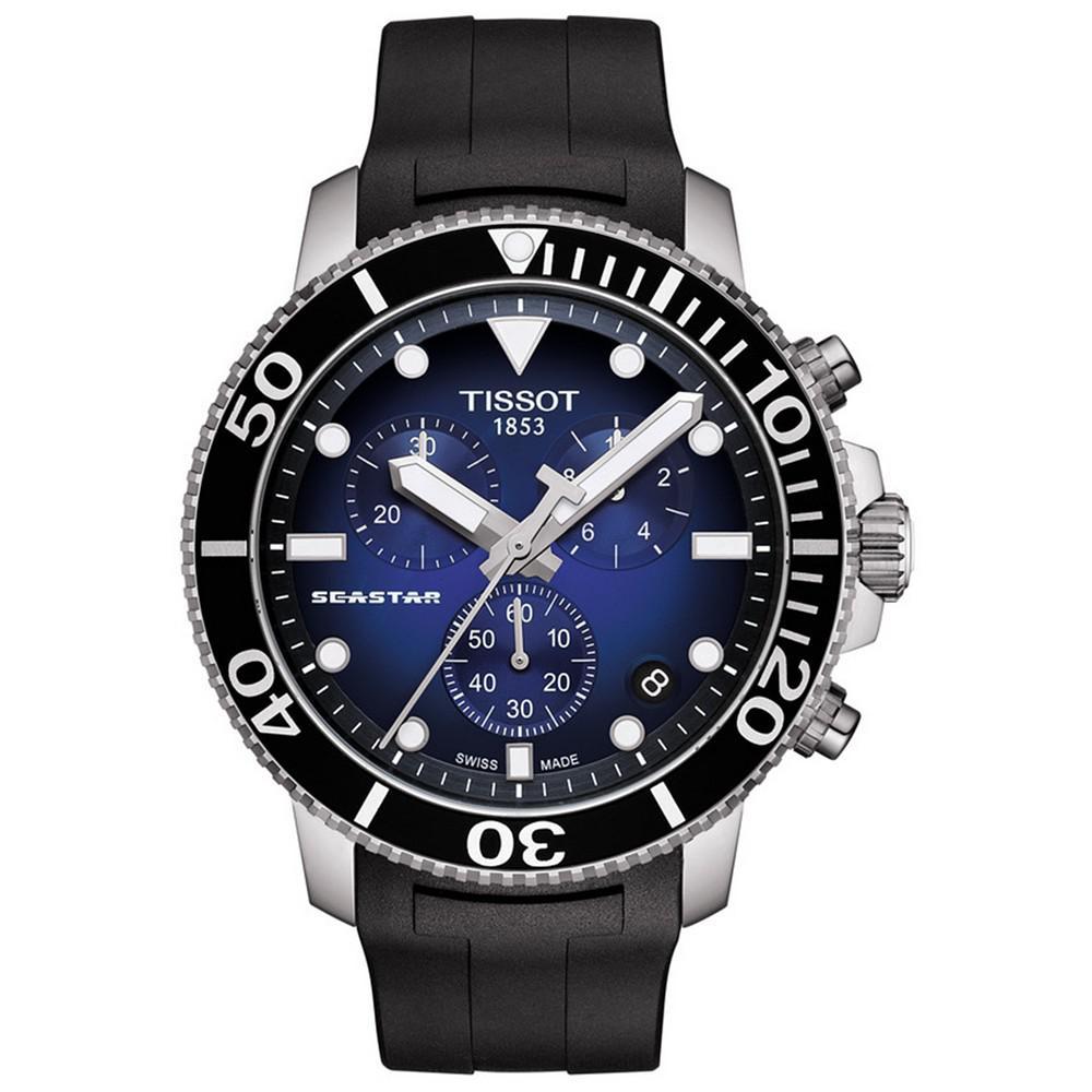 商品Tissot|Men's Swiss Chronograph Seastar 1000 Black Rubber Strap Diver Watch 45.5mm,价格¥3647,第1张图片