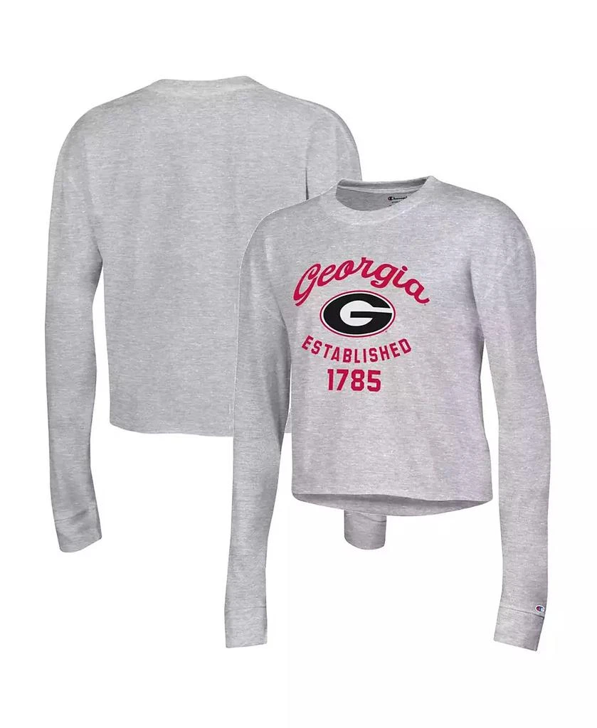 商品CHAMPION|Women's Gray Georgia Bulldogs Boyfriend Cropped Long Sleeve T-shirt,价格¥262,第1张图片