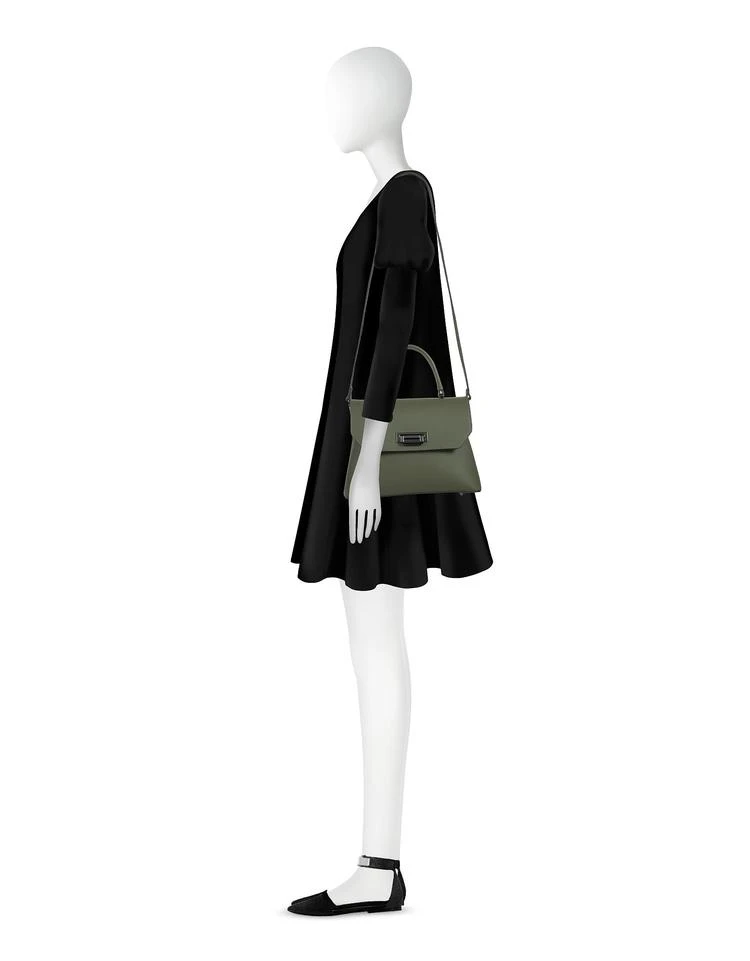 商品Le|Le Parmentier Lutece 小号军绿色皮革顶柄挎包,价格¥689,第3张图片详细描述
