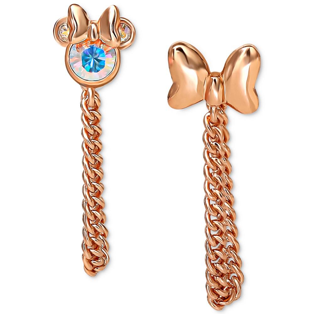 Crystal Minnie Mouse & Bow Mismatch Front to Back Chain Drop Earrings in 18k Rose Gold-Plated Sterling Silver商品第1张图片规格展示