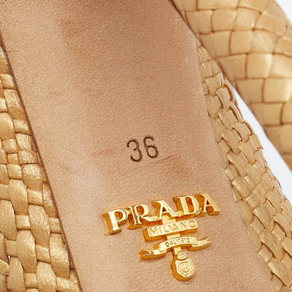 Prada Metallic Gold Woven Leather Madras Platform Pumps Size 36 商品