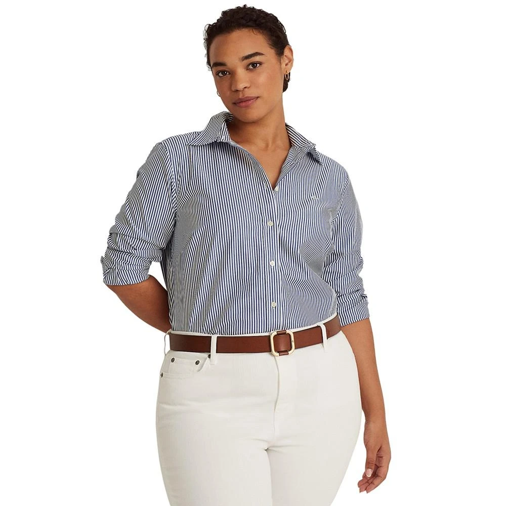 商品Ralph Lauren|Plus-Size Striped Easy Care Cotton Shirt,价格¥680,第1张图片