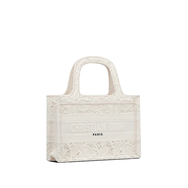 DIOR/迪奥 22新款Dior Book Tote系列 女士迷你款自然色织物花边刺绣徽标刺印手提托特包S5475ZROL_M925 商品