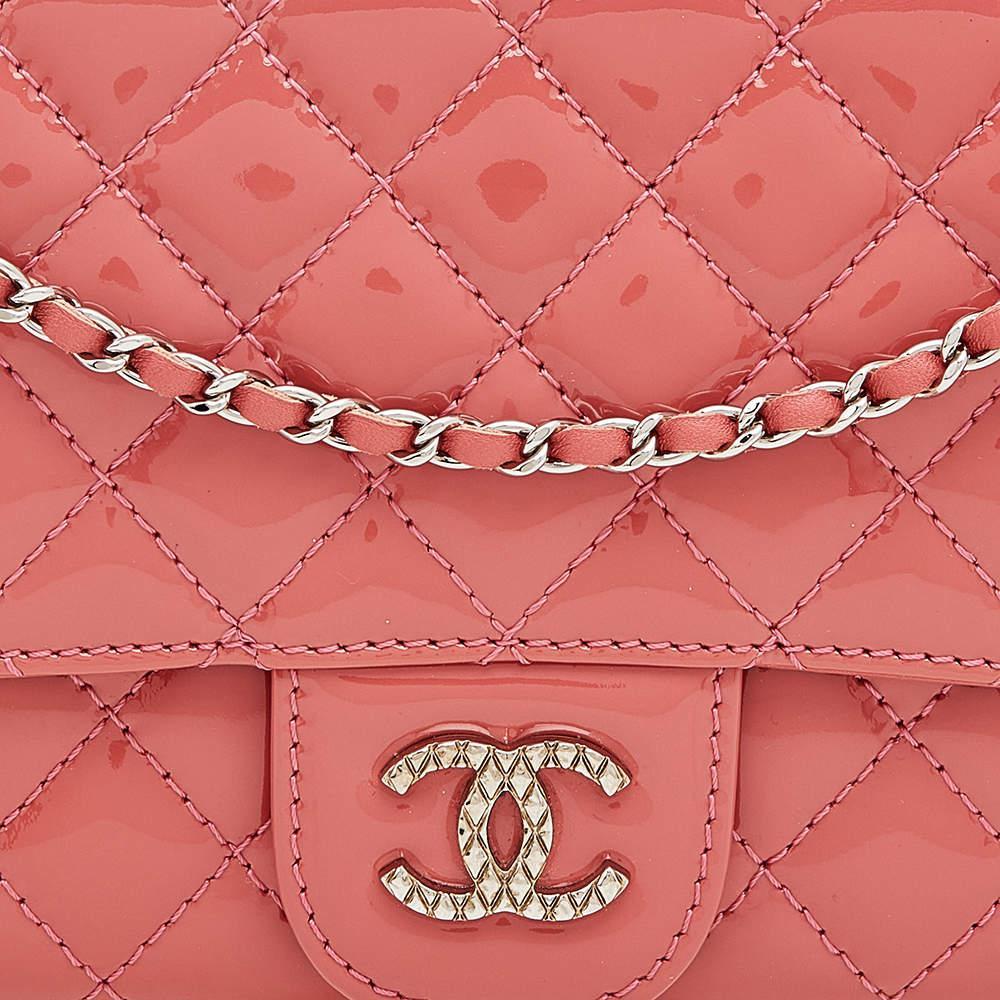 商品[二手商品] Chanel|Chanel Peach Patent Quilted Leather CC Wallet On Chain,价格¥8488,第7张图片详细描述