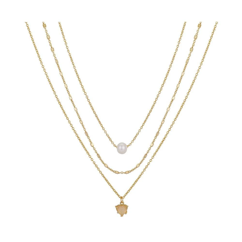 商品Unwritten|14K Gold Flash-Plated Imitation Pearl and Genuine Rose Quartz Layered Pendant Necklaces,价格¥150,第1张图片