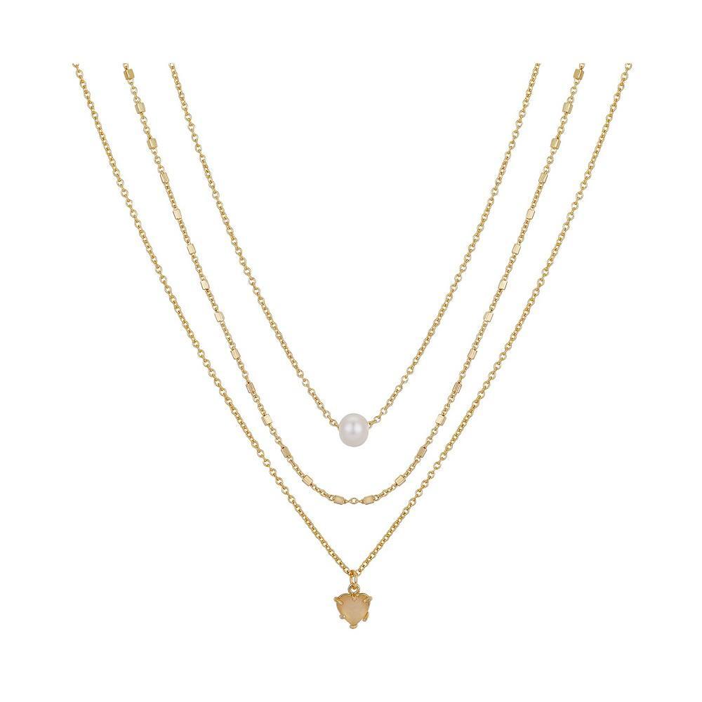 商品Unwritten|14K Gold Flash-Plated Imitation Pearl and Genuine Rose Quartz Layered Pendant Necklaces,价格¥180,第1张图片