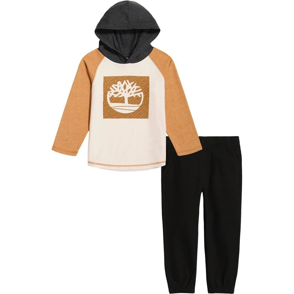 商品Timberland|Baby Boys Long Sleeve Colorblock Hooded Logo T shirt and Twill Joggers, 2 Piece Set,价格¥247,第1张图片