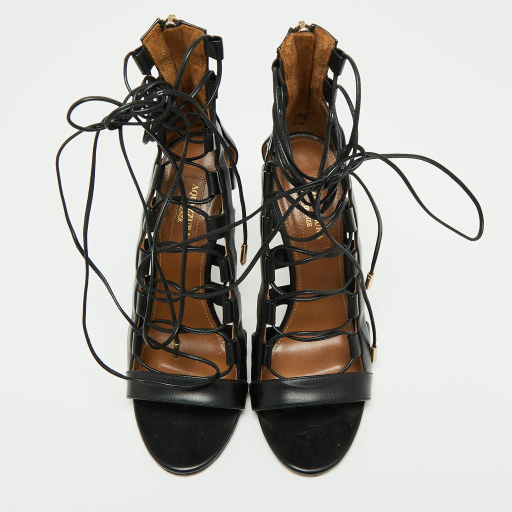 Aquazzura Black Leather Amazon Lace Up Open-Toe Sandals Size 37商品第3张图片规格展示