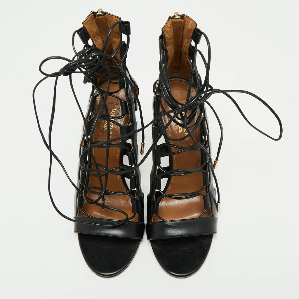 商品[二手商品] Aquazzura|Aquazzura Black Leather Amazon Lace Up Open-Toe Sandals Size 37,价格¥2658,第5张图片详细描述