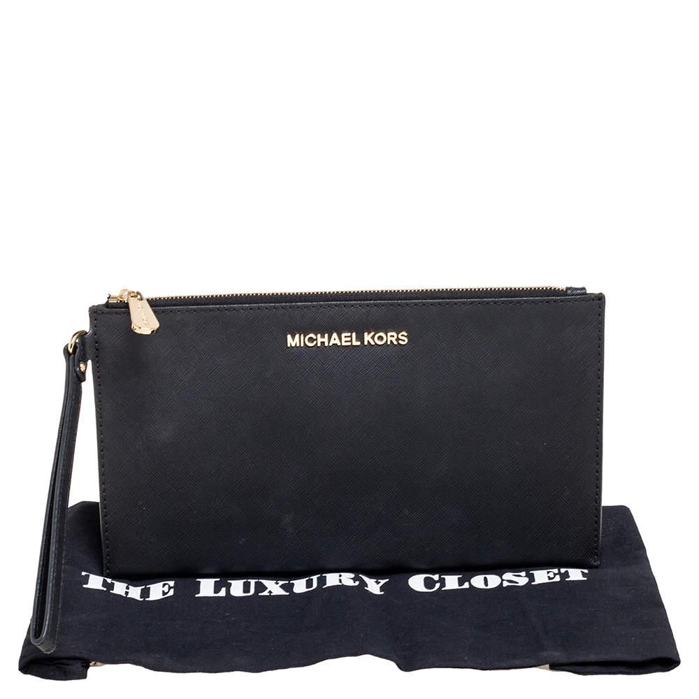 MICHAEL Michael Kors Black Leather Jet Set Wristlet Pochette商品第9张图片规格展示