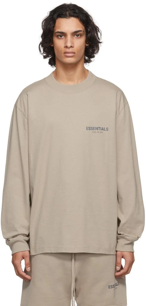 商品Essentials|SSENSE Exclusive Tan Logo Long Sleeve T-Shirt,价格¥414,第1张图片