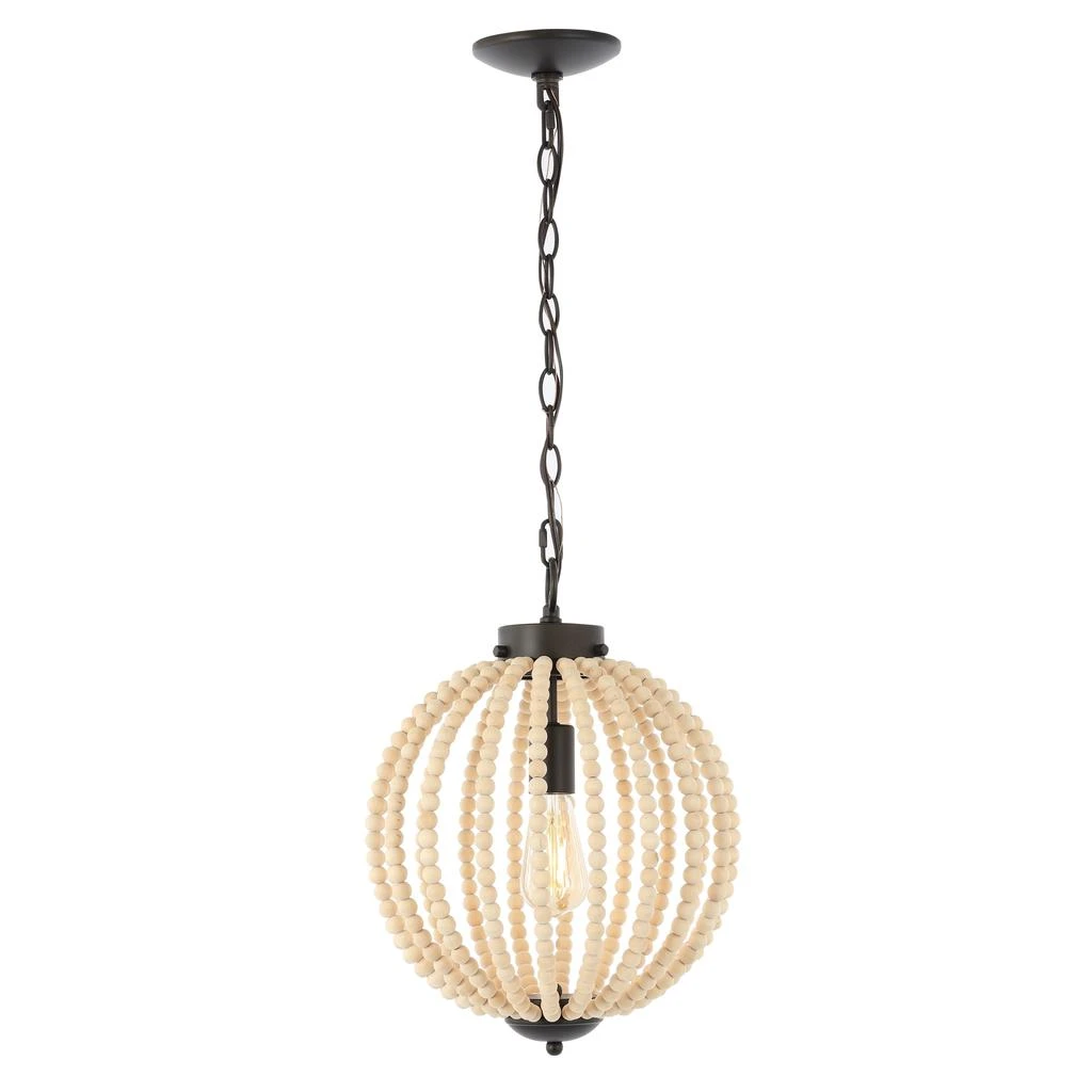 商品JONATHAN Y|Abril 12.5" 1-Light Rustic Bohemian Iron/Wood Bead LED Pendant,价格¥1165,第2张图片详细描述