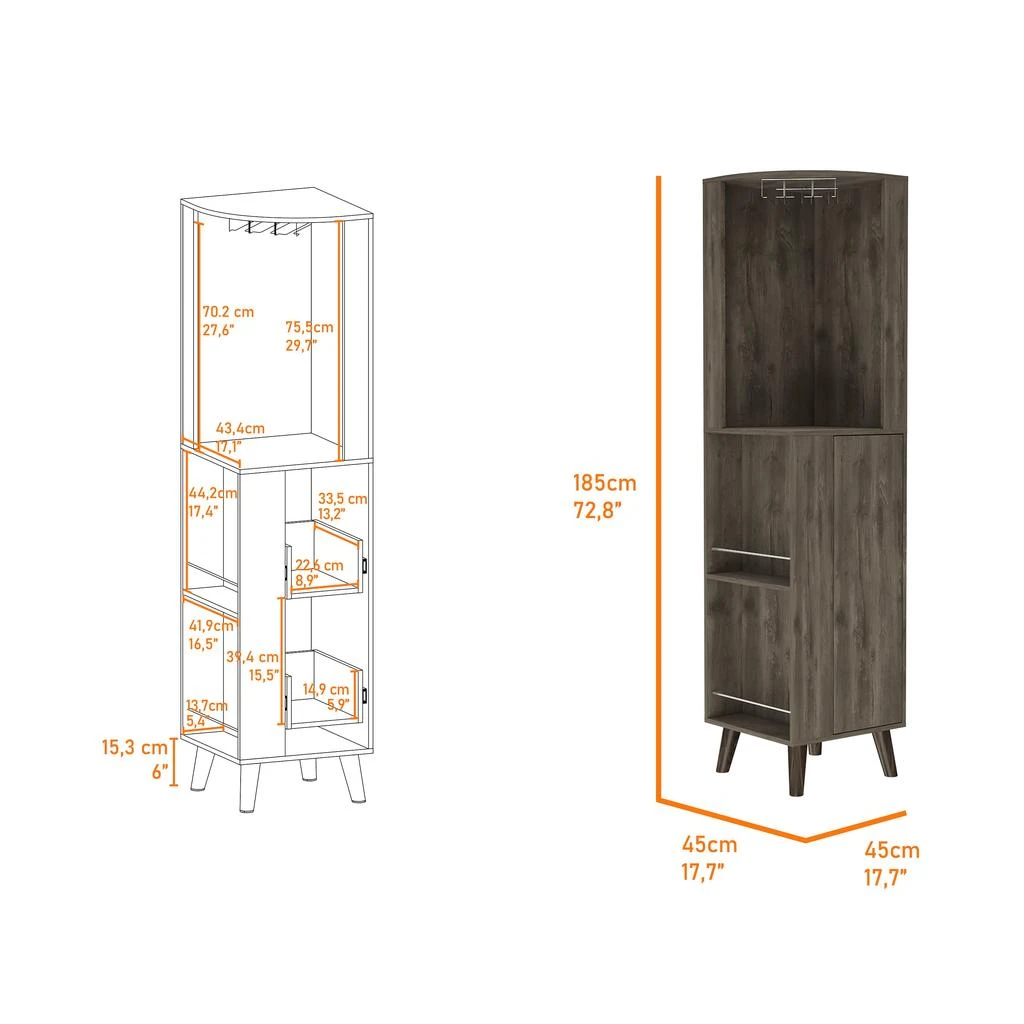 Streamdale Durham 1-Drawer 2-Shelf Corner Bar Cabinet Dark Brown 商品