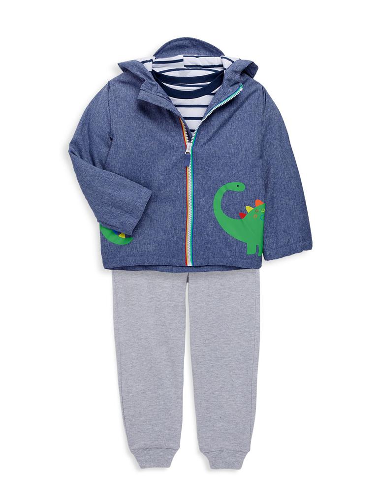 Little Boy's 3-Piece Dino Hoodie, Heathered Joggers & Striped T-Shirt Set商品第1张图片规格展示