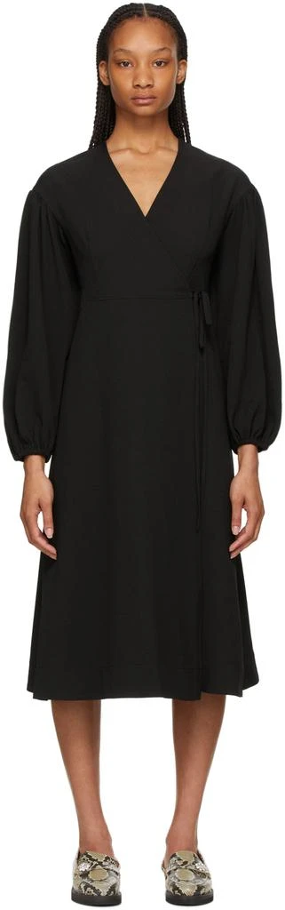 商品Ganni|Black Heavy Crepe Wrap Dress,价格¥604,第1张图片