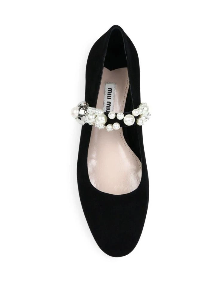 商品Miu Miu|Pearl Bead Strap Suede Mary Jane Flats,价格¥2530,第4张图片详细描述