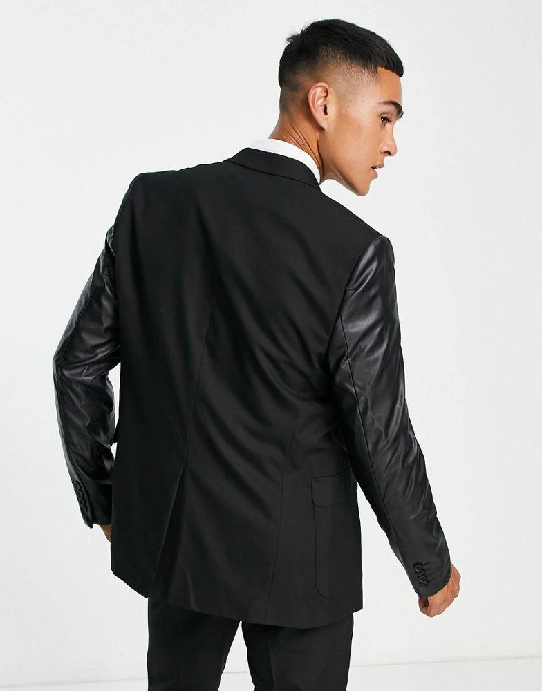 商品BOLONGARO TREVOR|Bolongaro Trevor suit jacket in black with faux leather sleeves,价格¥399,第2张图片详细描述