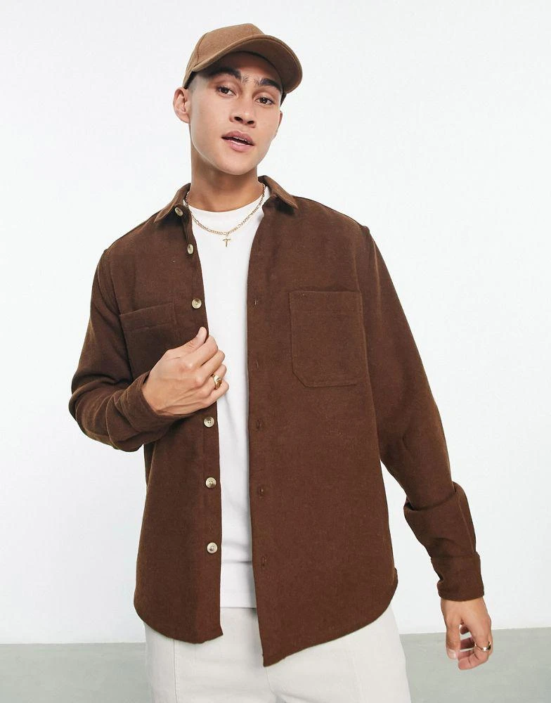商品ASOS|ASOS DESIGN wool mix shacket in mid brown,价格¥241,第1张图片