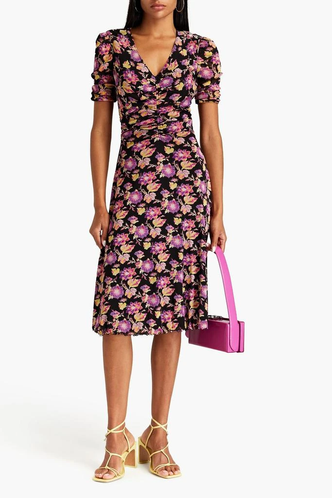 商品Diane von Furstenberg|Koren ruched floral-print stretch-mesh midi dress,价格¥1730,第2张图片详细描述