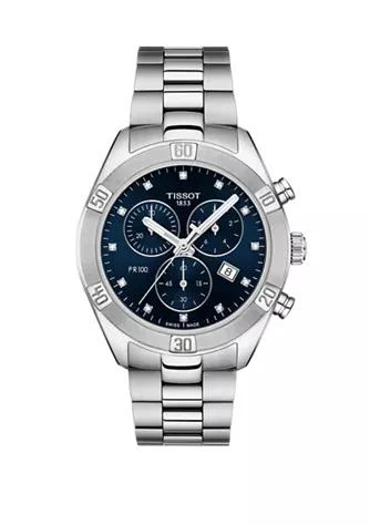 商品Tissot|Womens Pr100 Sport Chic Stainless Steel Diamond Chronograph Watch,价格¥4652,第1张图片