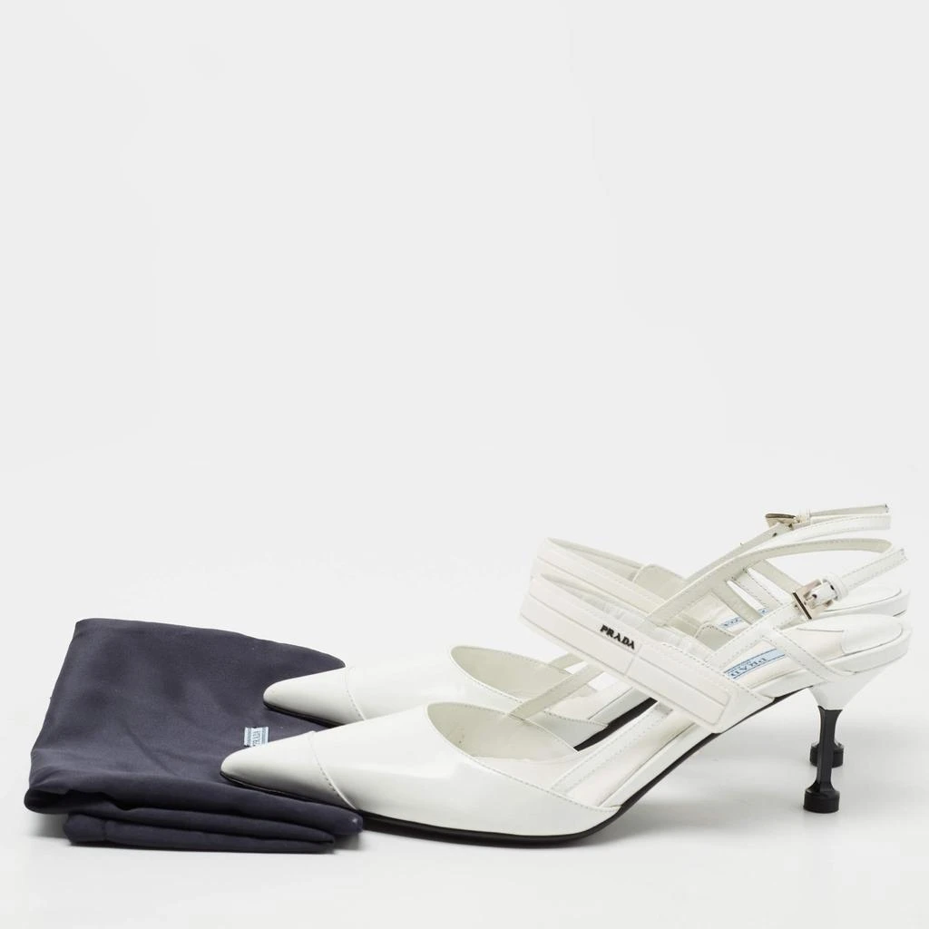 Prada White Leather and Rubber Pointed Toe Slingback Pumps Size 39 商品
