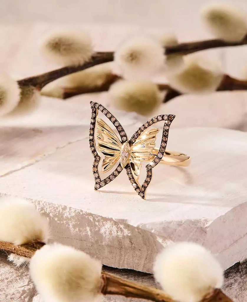 商品Le Vian|Chocolate Diamond & Nude Diamond Butterfly Ring (1/3 ct. t.w.) in 14k Gold,价格¥9424,第2张图片详细描述