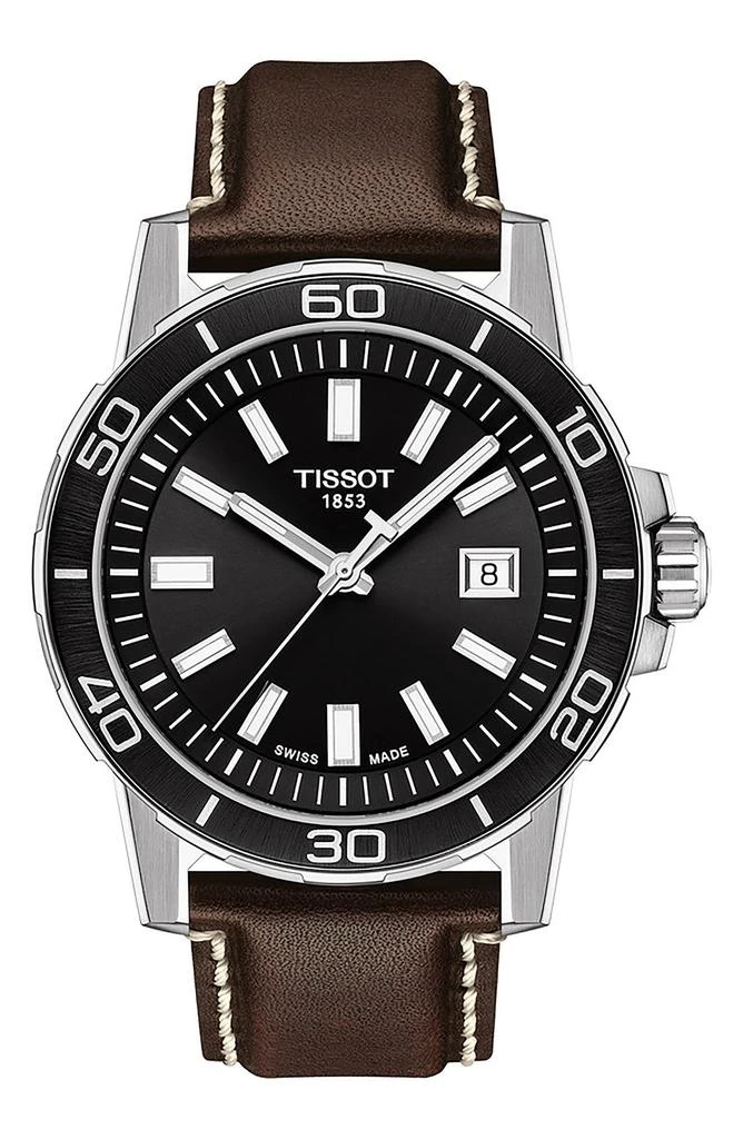 商品Tissot|Supersport Qua Leather Strap Watch, 44mm,价格¥1612,第1张图片