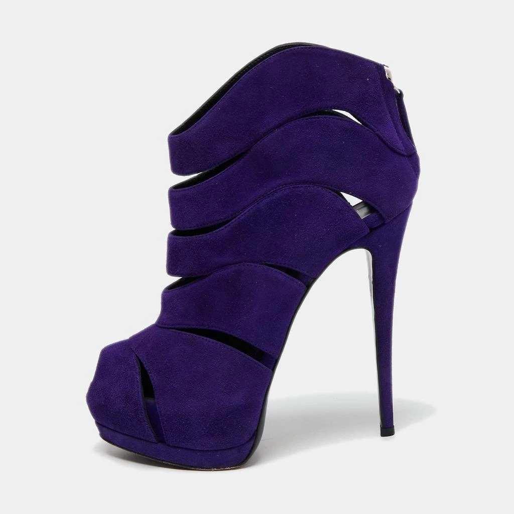 商品[二手商品] Giuseppe Zanotti|Giuseppe Zanotti Purple Suede Wave Cut Out Peep Toe Platform Booties Size 38,价格¥1315,第1张图片