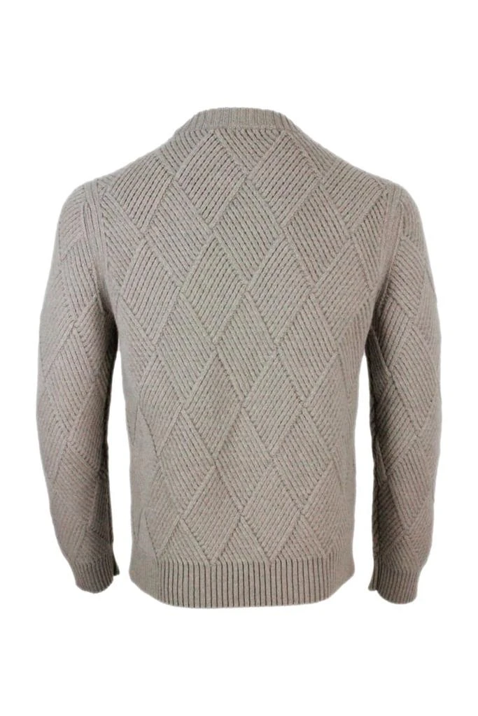 商品MALO|Long Sleeve Round Neck Sweater In 100% Cashmere With English Rib Diamond Pattern,价格¥3610,第3张图片详细描述