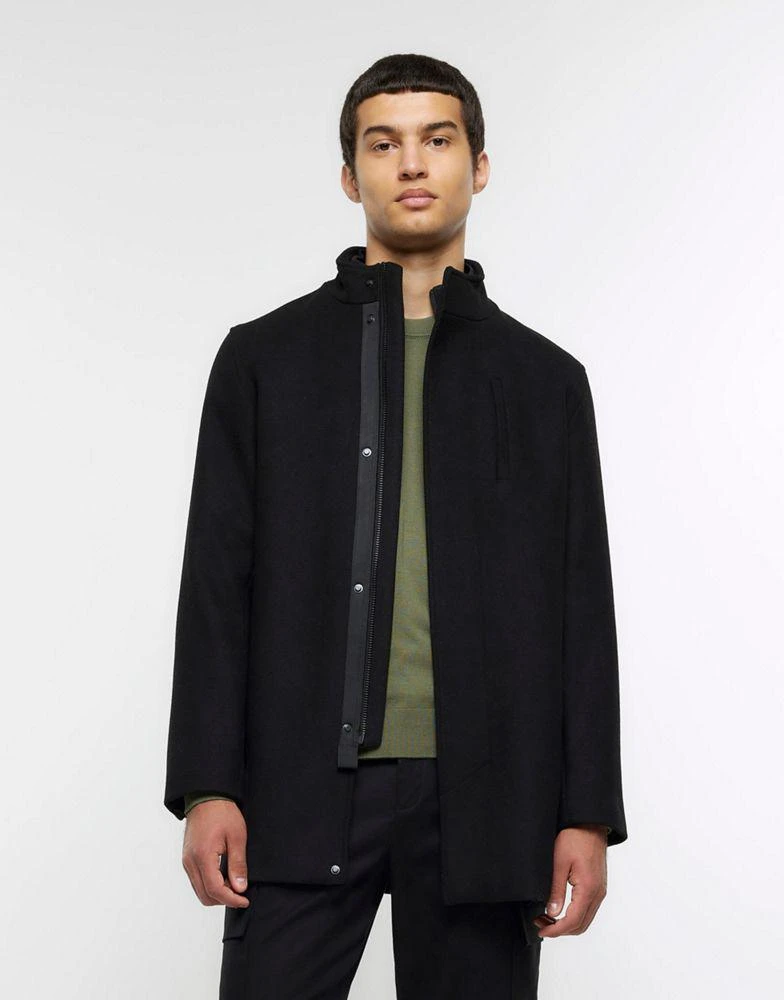 商品River Island|River Island Regular fit wool blend coat in black,价格¥1117,第1张图片