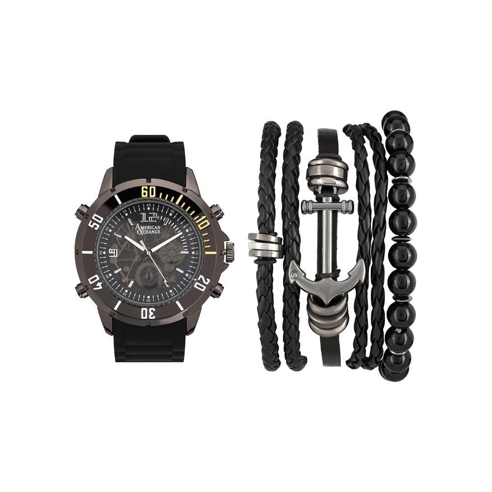 商品American Exchange|Men's Black/Grey Analog Quartz Watch And Stackable Gift Set,价格¥148,第1张图片