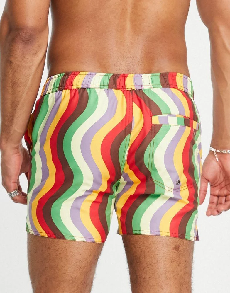 商品Native Youth|Native Youth swim shorts in red and green wavey print,价格¥129,第4张图片详细描述