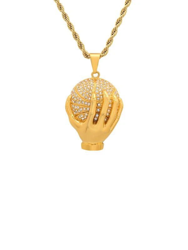 商品Anthony Jacobs|18K Goldplated Stainless Steel & Simulated Diamond Hand On Basketball Pendant Necklace,价格¥469,第1张图片