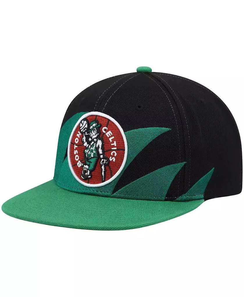 商品Mitchell & Ness|Men's Black and Kelly Green Boston Celtics Hardwood Classics Sharktooth Snapback Hat,价格¥225,第1张图片