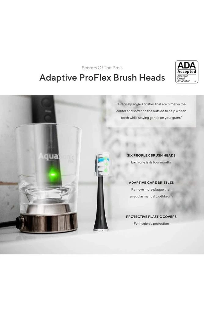 商品AquaSonic|Black Series+ - Ultra Whitening 40,000 VPM Rechargeable Electric Toothbrush - ADA Accepted - Wireless Charging Glass - 6 Proflex Brush Heads & Travel Case – 4 Modes & Smart Timer -Sonic,价格¥494,第4张图片详细描述