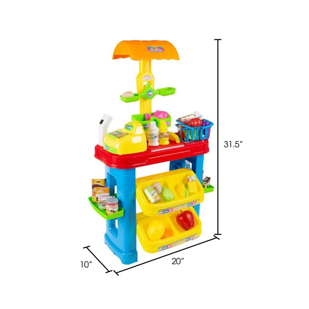 商品Trademark Global|Hey Play Kids Grocery Store Selling Stand - Supermarket Playset With Toy Cash Register, Scanner, Play Money, Shopping Basket And Food, 28 Pieces,价格¥618,第2张图片详细描述