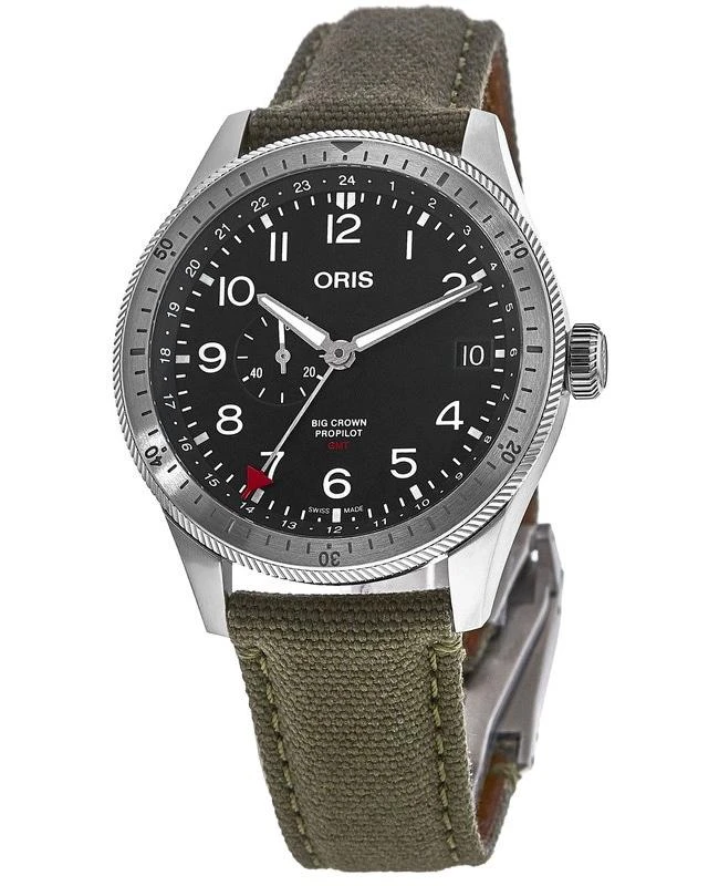 商品Oris|Oris Big Crown ProPilot Timer GMT Black Dial Green Fabric Strap Men's Watch 01 748 7756 4064-07 3 22 02LC,价格¥7120,第1张图片