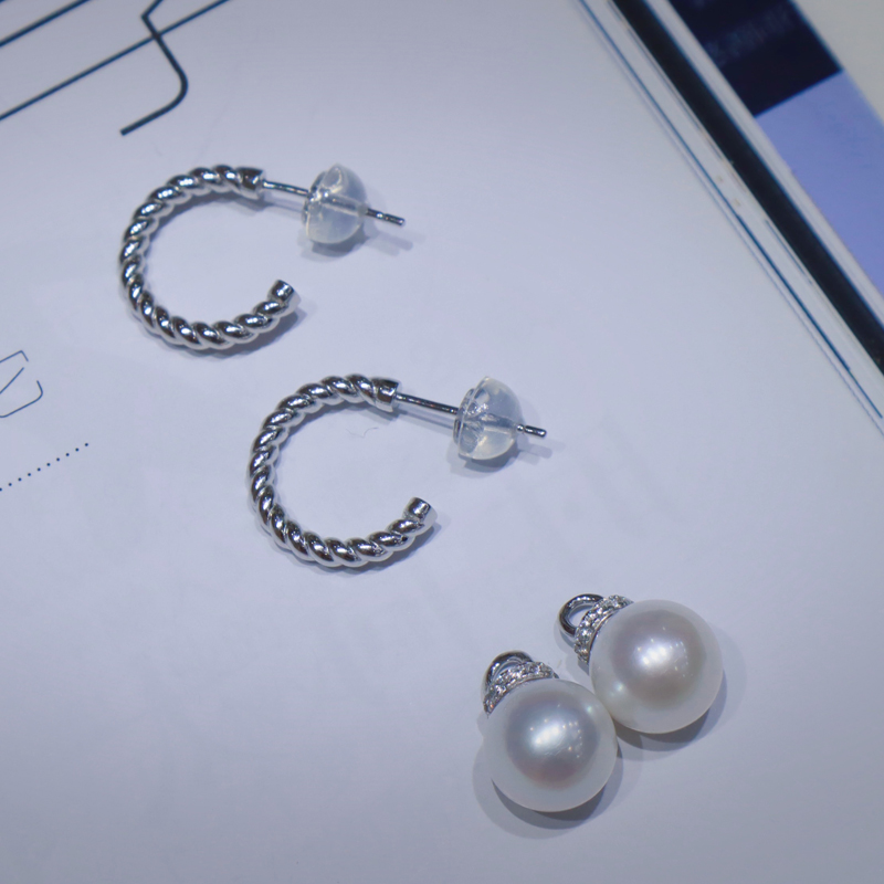 925银天然淡水珍珠akoya光泽U形可拆分耳钉(一款二戴)商品第3张图片规格展示